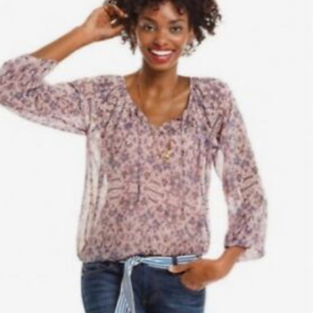 Cabi sheer pink blue top print